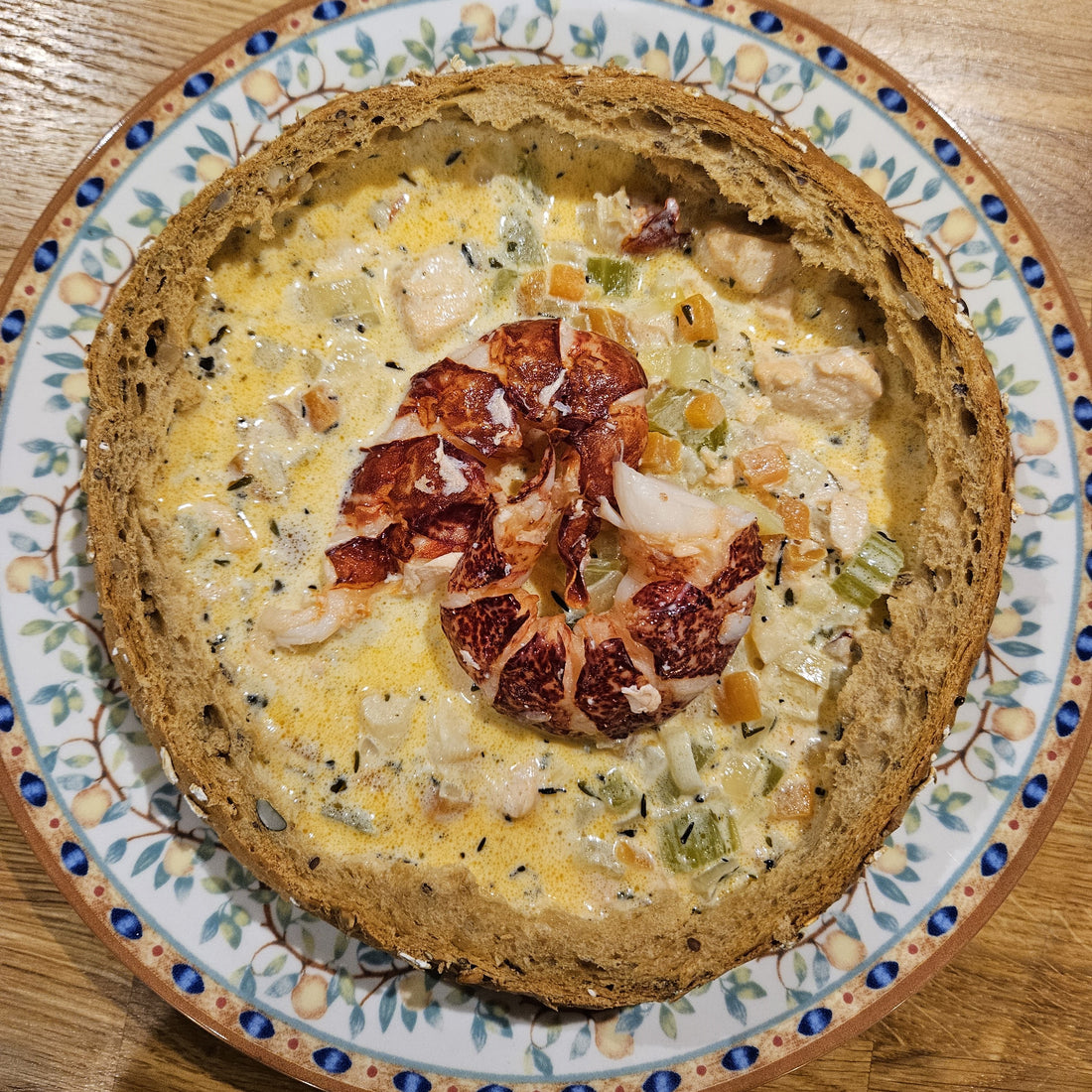 Seafood Chowder with Lobster, Served in a Crust Bowl